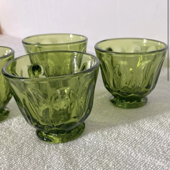Vintage Avocado Green Glass  Punch Cups Snack Cups x4 - Picture 3 of 8
